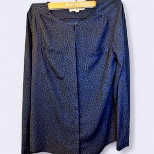LOFT Navy and Black Patterned Blouse
